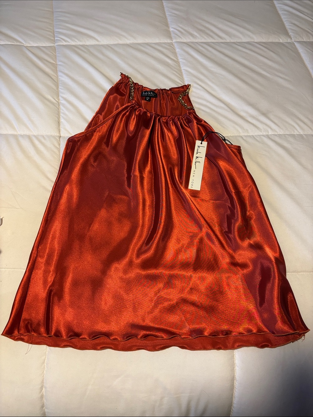 Nicole Miller Satin Halter Tank in Burnt Orange